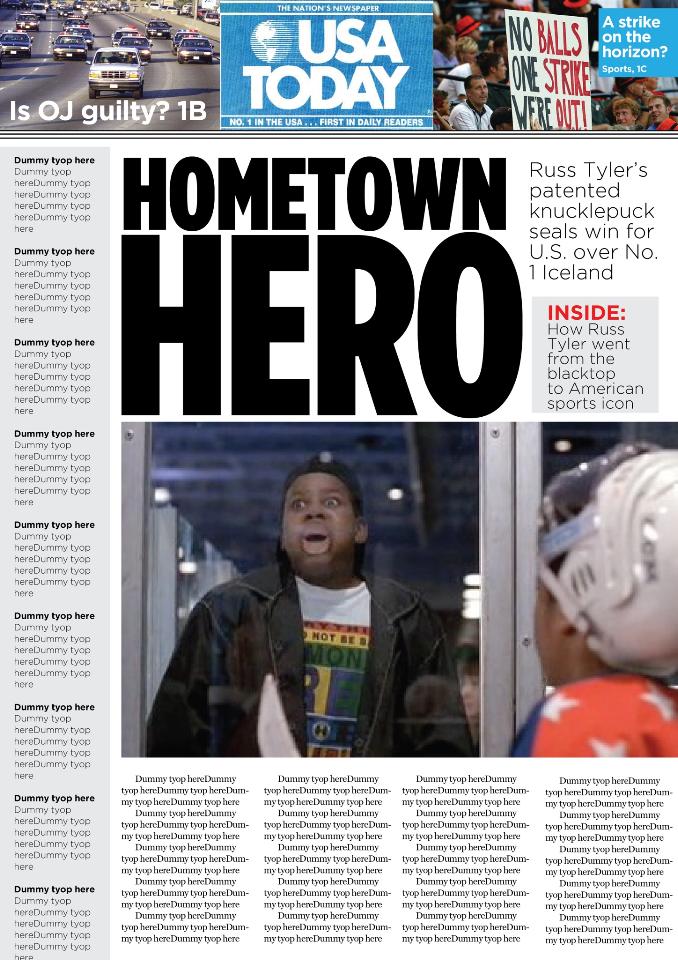 USA TODAY Mighty Ducks front page redesigned. 