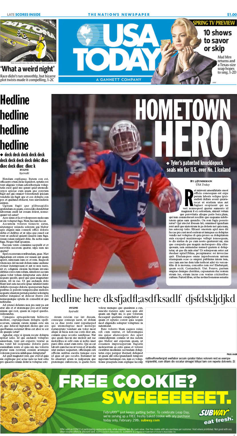 User submitted Mighty Ducks USA Today newspaper design