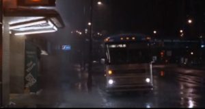 Bus returning in rain