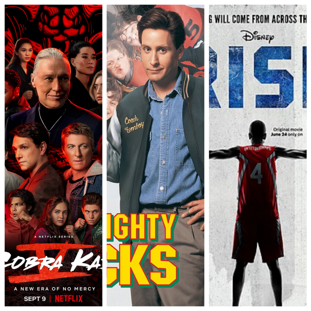 Kids sports movies and shows Cobra Kai, Mighty Ducks, Rise